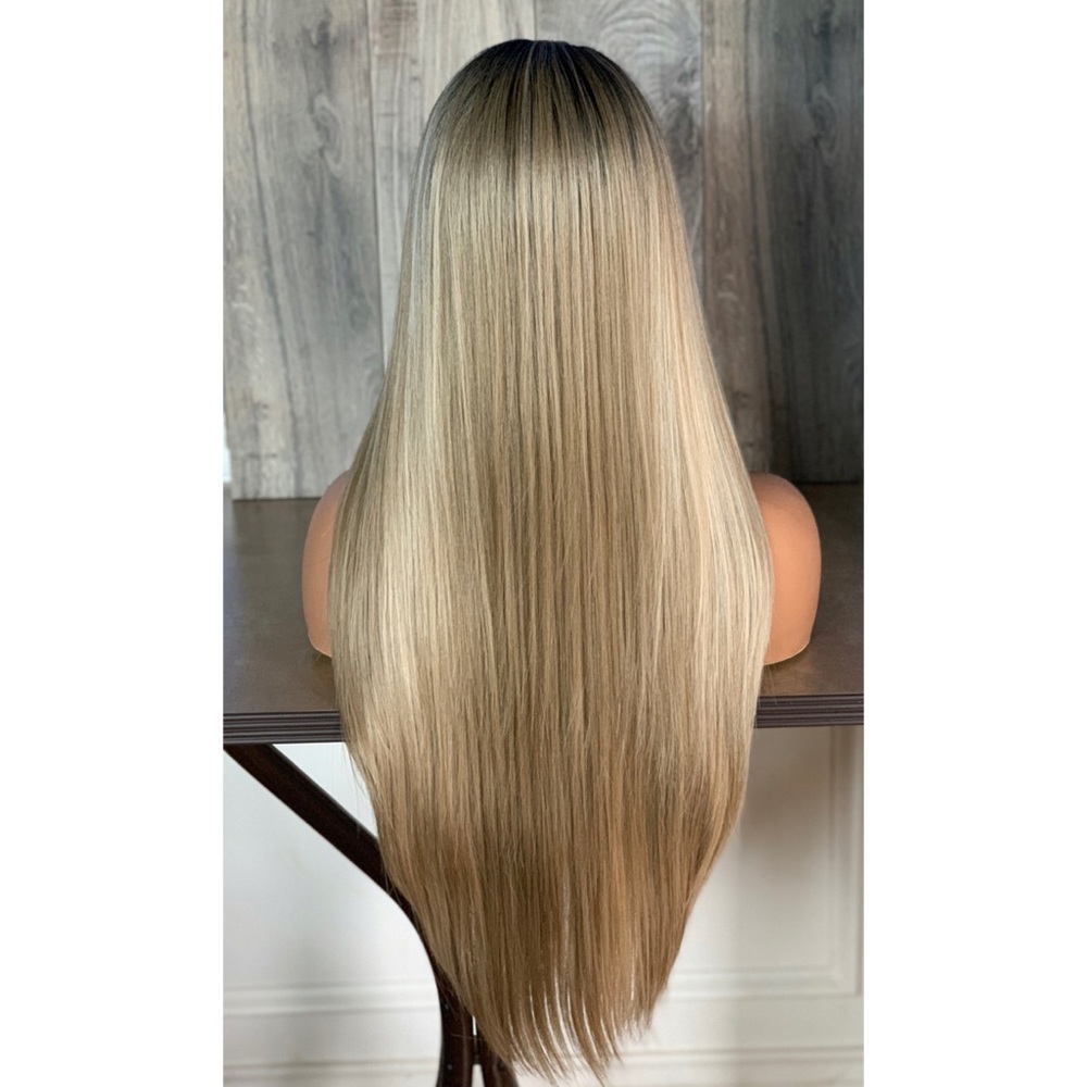 Ombre Mixed Blonde Straight Lace Front Wig - Picture 4 of 9